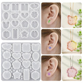 16-Cavity Resin Jewelry Mold Silicone Multi-Shape Earring Stud and Pendant Casting Mold with Holes