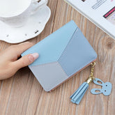 Short Leather Women Zipper Purse Panelled Wallets Trendy Coin Purse, Leather Blue, Leather Black, Leather Pink