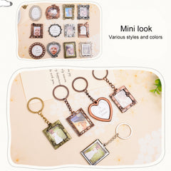 2 PCS Creative Metal Vintage Photo Frame, Fawn, Pumpkin, Fence, Butterfly Round, Paris, Heart Keychain, Square Keychain, Oval, Lace Square, Love Round, Butterfly Square, Lace Heart, Golden Square, Gray Square