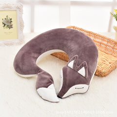 Lovely Fox Animal Cotton Plush U Shape Neck Pillow for Travel Car Plane Travel, 30x30x8cm