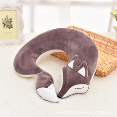 Lovely Fox Animal Cotton Plush U Shape Neck Pillow for Travel Car Plane Travel, 30x30x8cm