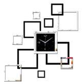 Living Room Wall Clock Creative Clock Acrylic DIY Mirror Wall Stickers Decorative Black Silver Square DIY Clock, Acrylic DIY Mirror Wall Clock