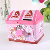 Children Cartoon Saving Small Coin Storage House Piggy Bank, Pink, Blue
