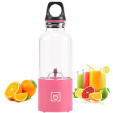 500ml Mini Portable Electric Juicer Cup USB Rechargeable Juicer Blender Maker Shaker Squeezers Fruit Orange Juice Extractor, 4 Blade Head Pink, 4 Blade Head Blue, 4 Blade Head Green