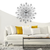 Creative Wall Clock Crystal Silver Wrought Iron Wall Clock Personality Art Decoration Living Room Bedroom Clock, Iron Wall Clock