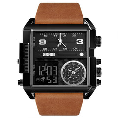 SKMEI 1391 Multifunctional Men Business Digital Watch 30m Waterproof Square Dial Wrist Watch with Leather Watchband