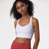 Skin Friendly Nude Sports Bra Cross Back Shockproof Fitness Vest (Color:Gray Blue Size:XL), S, M