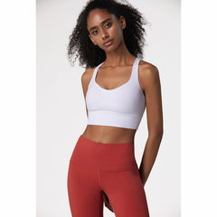 Skin Friendly Nude Sports Bra Cross Back Shockproof Fitness Vest (Color:Gray Blue Size:XL), L, XL