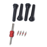 Snap-in Short Black Rubber Valve Stem (TR418) 4-Pack with Valve Core Wrench for Tubeless 0.453 Inch 11.5mm Rim Holes on Standard Vehicle Tires, TR418