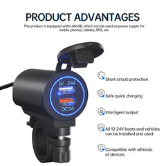 ZH-723F5 Car / Motorcycle QC3.0 Cell Phone Fast Charging Dual USB Car Charger