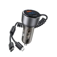 Yesido Y58 60W PD + QC3.0 Dual Port Car Fast Charger with USB-C / Type-C + 8 Pin Spring Cable, Y58