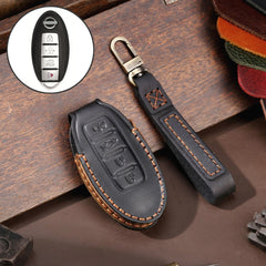 For Nissan 4-button Horn Hallmo Car Cowhide Leather Key Protective Cover Key Case, C066