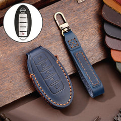 For Nissan 5-button Horn Hallmo Car Cowhide Leather Key Protective Cover Key Case, C068