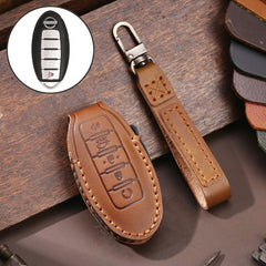 For Nissan 5-button Horn Hallmo Car Cowhide Leather Key Protective Cover Key Case, C068
