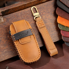 For Nissan Teana / Ariya 3-button Tail Box Hallmo Car Cowhide Leather Key Protective Cover Key Case, 3-button Tail Box