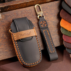 For Nissan Teana / Ariya 4-button Horn Hallmo Car Cowhide Leather Key Protective Cover Key Case, 4-button Horn