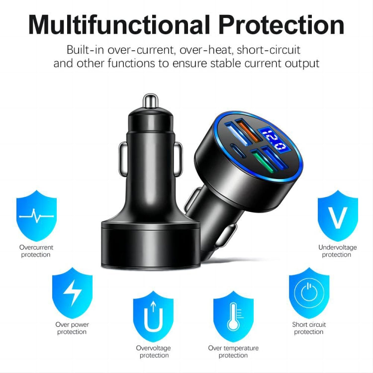 3.1A 5 in 1 Digital Display Car Charger with Voltmeter, SKU-04-4