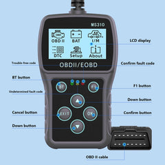 MS310 LCD Screen Car Battery Tester ODB2 Fault Detector, ODB2 Fault Detector