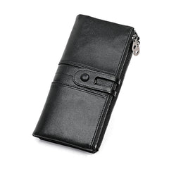 3520 Long Cowhide Leather Folding Anti-magnetic RFID Wallet for Ladies, with Card Slots, 3520 Black, 3520 Coffee, 3520 Green, 3520 Blue, 3520 Red, 3520 Yellowish-brown