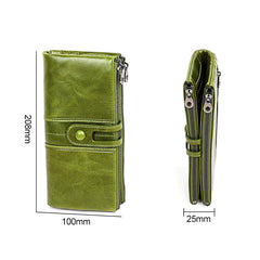 3520 Long Cowhide Leather Folding Anti-magnetic RFID Wallet for Ladies, with Card Slots, 3520 Black, 3520 Coffee, 3520 Green, 3520 Blue, 3520 Red, 3520 Yellowish-brown