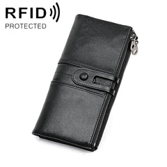3520 Long Cowhide Leather Folding Anti-magnetic RFID Wallet for Ladies, with Card Slots, 3520 Black, 3520 Coffee, 3520 Green, 3520 Blue, 3520 Red, 3520 Yellowish-brown