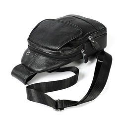 6023 Casual Litchi Texture Soft Face Full-grain Cowhide One Shoulder Crossbody Bag for Men, Black, Coffee, Red, Brown