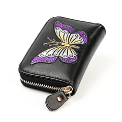 KB152 Butterfly Pattern Zipper Cowhide Leather Organ Shape Multiple Card Slots Anti-magnetic RFID Wallet for Ladies, KB152 Purple, KB152 Silver, KB152 Colour, KB152 Blue
