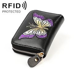 KB152 Butterfly Pattern Zipper Cowhide Leather Organ Shape Multiple Card Slots Anti-magnetic RFID Wallet for Ladies, KB152 Purple, KB152 Silver, KB152 Colour, KB152 Blue
