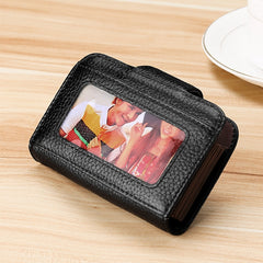 KB188 Horizontal Cowhide Leather Organ Shape Multiple Card Slots Anti-magnetic RFID Wallet for Ladies, with Transparent Window, KB188 Black, KB188 Coffee, KB188 Purple, KB188 Rose Red, KB188 Sapphire Blue