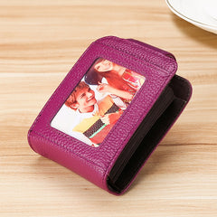 KB189 Vertical Cowhide Leather Organ Shape Multiple Card Slots Anti-magnetic RFID Wallet for Ladies, with Transparent Window, KB189 Purple, KB189 Rose Red, KB189 Sapphire Blue, KB189 Black