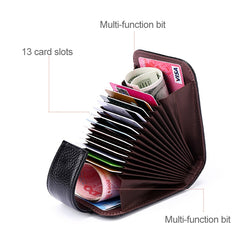 KB189 Vertical Cowhide Leather Organ Shape Multiple Card Slots Anti-magnetic RFID Wallet for Ladies, with Transparent Window, KB189 Purple, KB189 Rose Red, KB189 Sapphire Blue, KB189 Black