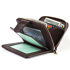 KB192 Buckle Zipper Cowhide Leather Organ Shape Multiple Card Slots Anti-magnetic RFID Wallet Clutch Bag for Men, KB192 Black, KB192 Coffee