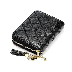 KB213 Diamond Texture Zipper Cowhide Leather Double Row Organ Shape Multiple Card Slots Anti-magnetic RFID Wallet Clutch Bag for Ladies, KB213 Black, KB213 Pink, KB213 Blue, KB213 Light Pink