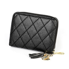 KB213 Diamond Texture Zipper Cowhide Leather Double Row Organ Shape Multiple Card Slots Anti-magnetic RFID Wallet Clutch Bag for Ladies, KB213 Black, KB213 Pink, KB213 Blue, KB213 Light Pink
