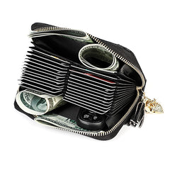 KB213 Diamond Texture Zipper Cowhide Leather Double Row Organ Shape Multiple Card Slots Anti-magnetic RFID Wallet Clutch Bag for Ladies, KB213 Black, KB213 Pink, KB213 Blue, KB213 Light Pink