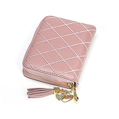 KB213 Diamond Texture Zipper Cowhide Leather Double Row Organ Shape Multiple Card Slots Anti-magnetic RFID Wallet Clutch Bag for Ladies, KB213 Light Pink, KB213 Rose Red, KB213 Black, KB213 Pink, KB213 Blue