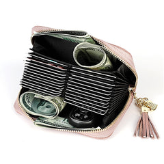 KB213 Diamond Texture Zipper Cowhide Leather Double Row Organ Shape Multiple Card Slots Anti-magnetic RFID Wallet Clutch Bag for Ladies, KB213 Light Pink, KB213 Rose Red, KB213 Black, KB213 Pink, KB213 Blue