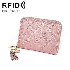 KB213 Diamond Texture Zipper Cowhide Leather Double Row Organ Shape Multiple Card Slots Anti-magnetic RFID Wallet Clutch Bag for Ladies, KB213 Light Pink, KB213 Rose Red, KB213 Black, KB213 Pink, KB213 Blue