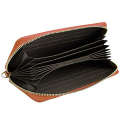 Genuine Cowhide Leather Litchi Texture Zipper Long Style Card Holder Wallet RFID Blocking Coin Purse Card Bag Protect Case with Hand Strap for Women, Size: 20*10.5*3cm