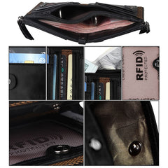 Genuine Cowhide Leather Crazy Horse Texture Dual Zipper Short Style Card Holder Wallet RFID Blocking Card Bag Protect Case for Men, Size: 12.1*9.4*2.7cm
