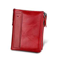 Genuine Cowhide Leather Crazy Horse Texture Dual Zipper Short Style Card Holder Wallet RFID Blocking Card Bag Protect Case for Men, Size: 12.1*9.4*2.7cm