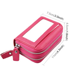 Genuine Cowhide Leather Dual Layer Solid Color Zipper Card Holder Wallet RFID Blocking Coin Purse Card Bag Protective Case with 11 Card Slots & Coin Position, Size: 11*7.5*4.5cm