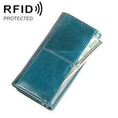 3559 Antimagnetic RFID Multi-function Zipper Retro Top-grain Leather Lady Purse Wallet