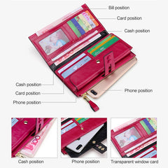 8239 Antimagnetic RFID Multi-function Leather Lady Wallet Large-capacity Purse with Detachable Card Holder (Rose Purple)