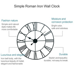 60cm Retro Living Room Iron Round Roman Numeral Mute Decorative Wall Clock (White), 50cm