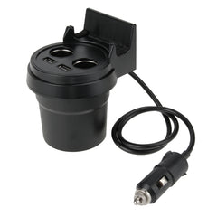 5V 1A+2.4A Two USB Ports & Two Car Cigarette Lighter Socket Car Charger with Holder Function, 5V 1A+2.4A
