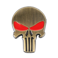 Gold Skull with Red Eyes Metal Car Sticker, Horrify Skull