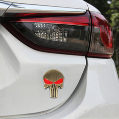 Gold Skull with Red Eyes Metal Car Sticker, Horrify Skull