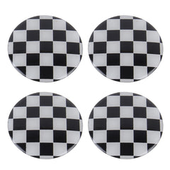 4 PCS White And Black Grid Metal Car Sticker Wheel Hub Caps Centre Cover Decoration, White Black Grid