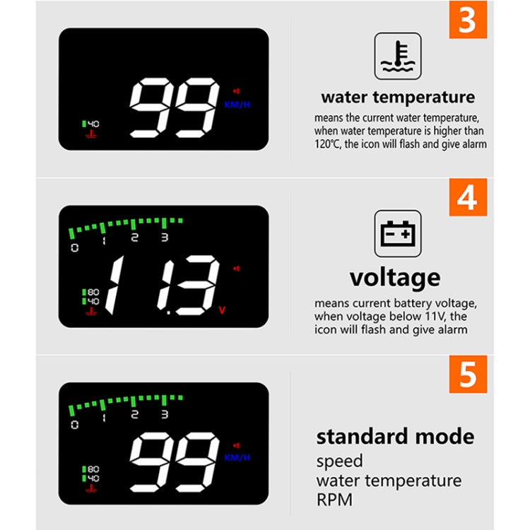 A900 OBD2 3.5 inch Vehicle-mounted Head Up Display Security System, Support Car Speed / Engine Revolving Speed Display / Water Temperature / Voltage / Driving Mileage, A900
